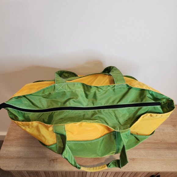 LL Bean Vintage 80s Nylon Boat and Tote Bag XL Bright Yellow and Green Like New - Picture 3 of 7